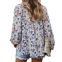Load image into Gallery viewer, YUZIBAO Women Long Sleeve Boho Tops Babydoll Shirts V Neck Floral Ruffle Print Blouse(Blue,S)
