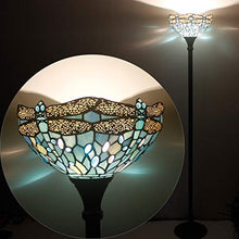 Load image into Gallery viewer, Tiffany Style Torchiere Light Floor Standing Lamp Wide 12 Tall 66 Inch Sea Blue Stained Glass Crystal Bead Dragonfly Lampshade for Living Room Bedroom Antique Table S147 WERFACTORY
