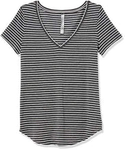 Load image into Gallery viewer, Amazon Brand - Core 10 Women's Pima Cotton Blend Short Sleeve V-Neck T-Shirt, Dark heather grey/white stripe, X-Large
