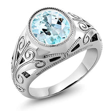 Load image into Gallery viewer, Gem Stone King 925 Sterling Silver Sky Blue Topaz Men's Ring (6.00 Ct Oval, Gemstone Birthstone) (Size 9)
