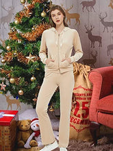 Load image into Gallery viewer, Woolicity Womens Sweatsuits Set Velour Tracksuit 2 Piece Outfits Set Zip Up Hoodies and Pants Sportswear Jogging Set Beige
