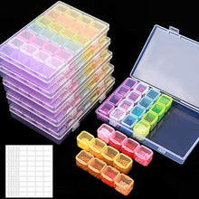 Load image into Gallery viewer, SGHUO 168 Slots 6 Pack 28 Grids Diamond Painting Boxes Diamond Embroidery Storage Cases Accessories Tool Boxes with 400pcs Label Stickers for DIY Art Craft, Beads, Seeds, Multicolour
