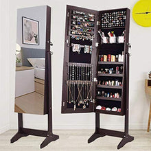 Load image into Gallery viewer, ORAF Jewelry Organizer, Jewelry Armoire Cabinet Standing Jewelry box with Full body Mirror and Large Storage Lockable Wooden Cabinet (Regular, Brown)
