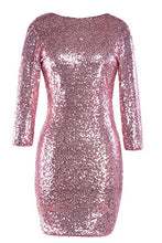 Load image into Gallery viewer, BOMBAX Women Sparky Sequin Cocktail Midi Party Dress Long Sleeve Bodycon Evening Clubwear Pink
