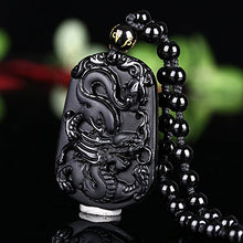 Load image into Gallery viewer, Pure Natural Zodiac Necklace Pendant Made of Obsidian Gemstone Horoscope Animal Sign Amulet (Dragon，Lucky)
