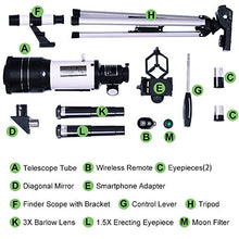 Load image into Gallery viewer, ToyerBee Telescope for Kids&amp; Beginners, 70mm Aperture 300mm Astronomical Refractor Telescope, Tripod&amp; Finder Scope- Portable Travel Telescope with Smartphone Adapter and Wireless Remote
