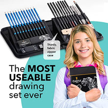 Load image into Gallery viewer, Castle Art Supplies Graphite Drawing Pencils and Sketch Set (40-Piece Kit), Complete Artist Kit Includes Charcoals, Pastels and Zippered Carry Case, Includes Rare Pop-Up Stand
