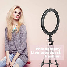 Load image into Gallery viewer, LED Ring Light 10" with Tripod Stand &amp; Phone Holder for Live Streaming &amp; YouTube Video, Dimmable Desk Makeup Ring Light for Photography, Shooting with 3 Light Modes &amp; 10 Brightness Level
