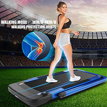 Load image into Gallery viewer, ANCHEER 2 in1 Folding Treadmill, 2.25HP Under Desk Electric Treadmill with Remote Control and Bluetooth Speaker &amp; LCD Monitor, Installation-Free, Exercise Fitness Machine for Home/Office Use (Blue)
