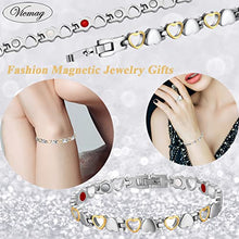 Load image into Gallery viewer, Vicmag Magnetic Bracelet for Women Arthritis Joint Titanium Steel Magnet Therapy Brasalete Pain Relief 3500 Gauss Magnets, Health Healing Jewelry Gift with Adjustment Tool (Silver &amp; Gold &amp; 4 Elements)
