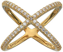Load image into Gallery viewer, Platinum-Plated Sterling Silver Criss Cross "X" Ring made with Swarovski Zirconia, Size 8
