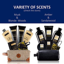 Load image into Gallery viewer, BUNDLE of 2 Sets - Mens Bath and Body Spa Gift Baskets Set - Amber &amp; Sandalwood | Musk &amp; Blonde Woods
