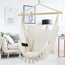 Load image into Gallery viewer, WBHome Extra Large Hammock Chair Swing with Hardware Kit, Hanging Macrame Chair Cotton Canvas, Include Carry Bag &amp; Two Soft Seat Cushions, for Bedroom Indoor Outdoor, Max. Weight 330 Lbs (Beige)
