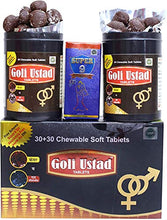 Load image into Gallery viewer, Ayurvedic Goli Ustad Chewable Soft 30+30 Tablets with Saffron &amp; Shilajeet + 15ml Massage Oil for Men - by Shopworld2

