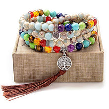Load image into Gallery viewer, Addmluck Mala Beads,8mm Beads Chakra Stones Necklace for Women Men Gemstone Beads Anxiety Bracelet(Mala Chakra Healing)
