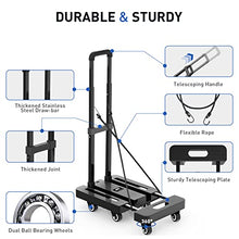 Load image into Gallery viewer, SPACEKEEPER Folding Hand Truck, 500 LB Heavy Duty Luggage Cart, Utility Dolly Platform Cart with 6 Wheels &amp; 2 Elastic Ropes for Luggage, Travel, Moving, Shopping, Office Use, Black
