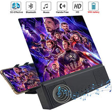 Load image into Gallery viewer, 12'' Phone Screen Magnifier with Bluetooth Speaker, 3D HD Movies Amplifier Projector Cell Phone Screen Enlarger with Foldable Stand for iPhone 11 Pro Samsung Galaxy S9 and Other Smartphones
