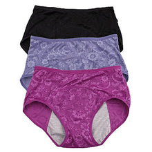 Load image into Gallery viewer, YOYI FASHION Women Menstrual Period Briefs Jacquard Easy Clean Panties Multi Pack US Size M/6 Black Blue Purple

