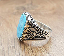 Load image into Gallery viewer, Handmade 925K Sterling Silver Mens Ring With Howlite Turquoise Stone RP1257
