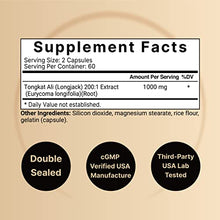 Load image into Gallery viewer, Tongkat Ali 200:1 as Long Jack Extract (Eurycoma Longifolia), 1000mg Per Serving, 120 Capsules, Supports Energy, Stamina and Immune System for Men and Women, Indonesia Origin, Non-GMO
