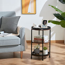 Load image into Gallery viewer, dulcii Industrial Round End Table, 3 Tiers Round Side Table with Sturdy Metal Frame, Metal Round Sofa Table, Vintage Nightstand for Living Room Bedroom, Easy Assembly, Wood Look Accent Furniture
