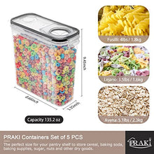 Load image into Gallery viewer, 5PCS Cereal Containers Storage Set, PRAKI BPA Free Airtight Food Storage Container Set with Lids, Kitchen Pantry Organization and Storage for Sugar, Baking Supplies with 20 Labels &amp; Mark(4L Black)
