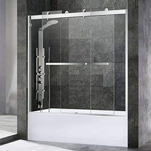 Load image into Gallery viewer, WOODBRIDGE SDD6062-B Frameless Bathtub Shower Doors 56-60" Width x 62" Height with 3/8"(10mm) Clear Tempered Glass, 2 Ways Opening &amp; Double Sliding Nickel Finish, Brushed Nickle
