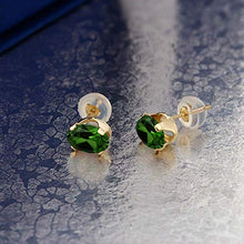Load image into Gallery viewer, Gem Stone King 2.40 Ct Oval 8x6mm Green Chrome Diopside 14K Yellow Gold Stud Earrings
