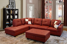 Load image into Gallery viewer, Beverly Fine Furniture Left Facing Russes Sectional Sofa Set With Ottoman, RED
