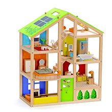 Load image into Gallery viewer, All Seasons Kids Wooden Dollhouse by Hape | Award Winning 3 Story Dolls House Toy with Furniture, Accessories, Movable Stairs and Reversible Season Theme L: 23.6, W: 11.8, H: 28.9 inch
