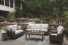 Load image into Gallery viewer, Signature Design by Ashley Paradise Trail Outdoor Patio Sofa with Cushion and 2 Pillows, Brown &amp; Beige
