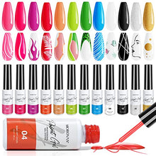 Load image into Gallery viewer, Morovan Gel Liner Painted Gel Nail Polish Kit - 12 Colors Gel Painting Polish Kit Nail Art UV LED Gel Platinum Liner Gel Champagne Glitter Silver Rosa Gold Green Gel Paint Nail Art Design

