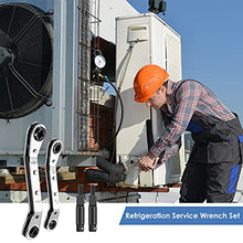 Load image into Gallery viewer, Hvac Service Wrench Refrigeration Service Wrench Set, 3/8 to 1/4, 5/16 x 1/4, Ratchet Wrench Refrigeration Tool Set Air Conditioner Valve with Hexagon Bit Adapter Kit for Equipment Repair
