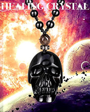 Load image into Gallery viewer, Jewever Black Obsidian Skull Necklace Pendant for Women Men Crystal Hand Carved Reiki Healing Stone Statue Gemstones and Crystals Fine Art Jewelry
