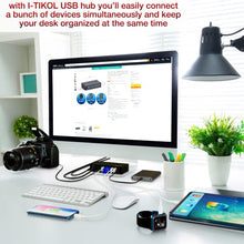 Load image into Gallery viewer, USB 3.0 Hub - 7 Port Powered USB Hub Splitter - High-Speed Data Transfer - Aluminium Alloy USB Hub with 12V/3A/36W Power Adapter, LEDs and Mounting Brackets - Black

