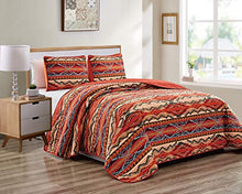 Load image into Gallery viewer, Rustic Western Native American Quilt Bedspread Coverlet Bedding Set in Modern Southwest Tribal Patterns in Soft Beige Brown Turquoise Blue Copper Burnt Orange &amp; Rust Colors - Arizona (Full/Queen)

