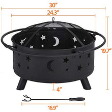 Load image into Gallery viewer, YAHEETECH Outdoor 30 Inch Fire Pit, Metal Firepit Bonfire Wood Burning Heater Stove Backyard Patio Garden Firepit for Outside with Spark Screen and Fireplace Poker, Stars and Moons Design Pattern
