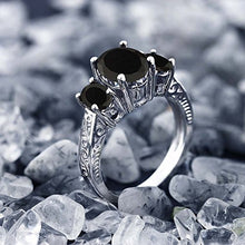 Load image into Gallery viewer, Gem Stone King 925 Sterling Silver Black Onyx 3-Stone Women's Ring (2.41 Cttw Oval, Available 5,6,7,8,9) (Size 6)
