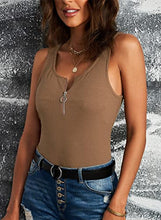 Load image into Gallery viewer, Zecilbo Womens Scoop Neck Sleeveless Ribbed Zipper Tank Top Summer Basic Solid Color Slim Fit Tank Shirts
