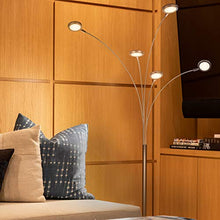 Load image into Gallery viewer, Brightech Orion 5 - Super Bright, Modern LED Arc Lamp - 5 Adjustable Arms &amp; Light Heads Arch Over the Couch - Standing Tree Lamp for Living Rooms - Hanging Lighting - Satin Nickel (Silver)
