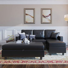 Load image into Gallery viewer, HONBAY Convertible Sectional Sofa with Ottoman Modern L Shape Sectional Couch Faux Leather Couch with Reversible Chaise, Black
