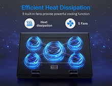Load image into Gallery viewer, Kootek Laptop Cooling Pad 12"-17" Cooler Pad Chill Mat 5 Quiet Fans LED Lights and 2 USB 2.0 Ports Adjustable Mounts Laptop Stand Height Angle, Blue
