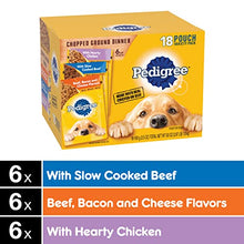 Load image into Gallery viewer, PEDIGREE CHOPPED GROUND DINNER Adult Soft Wet Dog Food 18-Count Variety Pack, 3.5 oz Pouches
