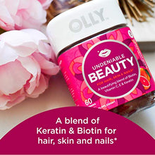 Load image into Gallery viewer, OLLY Undeniable Beauty Gummy, 30 Day Supply (60 Gummies), Grapefruit Glam, Biotin, Vitamin C, Keratin, For Hair, Skin, Nails, Chewable Supplement
