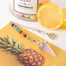 Load image into Gallery viewer, Jovivi Natural 7 Chakra Healing Crystals Pendulum for Dowsing Divination Rose Quartz Pointed Cone Gemstone Reiki Pendulum Pendant with OM Charm Chain

