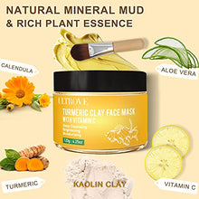 Load image into Gallery viewer, Turmeric Vitamin C Clay Facial Mask, Turmeric Mud Mask for Deep Cleansing Pores, Removing Blackheads, Dirt, Oil, Turmeric Detoxifying Mask with Soft Brush (4.25oz) (01.Mask)
