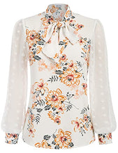 Load image into Gallery viewer, Kate Kasin Women Bow Tie Swiss Dot Blouse for Women Chiffon Tops White Floral XL
