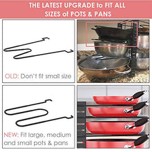 Load image into Gallery viewer, Pan Organizer Rack for Cabinet, Pot Rack with 3 DIY Methods, Adjustable Pots and Pans Organizer under Cabinet with 8 Tiers, Large &amp; Small Pot Organizer Rack for Cabinet Kitchen Cookware Organizer
