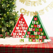 Load image into Gallery viewer, Glitzhome Christmas 25 Days Handcrafted Wooden Tree Countdown Advent Calendar with Drawer Holiday Christmas Decor, Green

