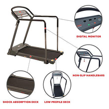 Load image into Gallery viewer, Sunny Health &amp; Fitness Walking Treadmill with Low Wide Deck and Multi-Grip Handrails for Balance, 295 LB Max Weight - SF-T7857,Black
